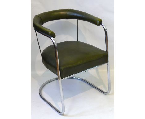 An Art Deco PEL tubular chrome and green leatherette chairWith green leatherette seat and back cushion, height 74cm.