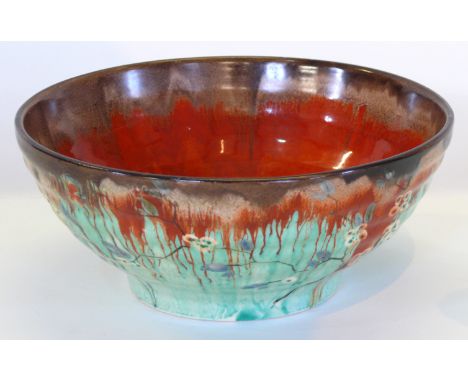 A Clarice Cliff bowl of circular formDecorated in the 'Cherry Blossom' pattern, circa 1935-36, black painted factory marks to