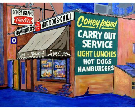 Janet Maud Rotenberg (Canadian, 1956-2007) 'Coney Island Burger Joint'Oil on canvas/light box, approx 73x91cm, stretchered bu