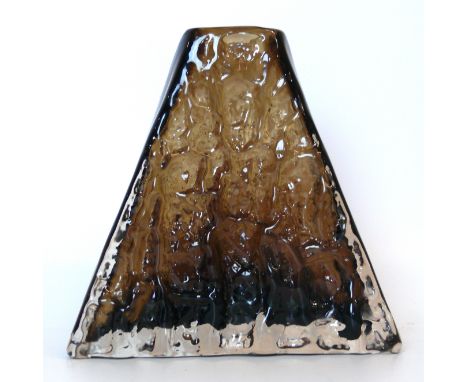 A Whitefriars glass bark effect 'Pyramid' vaseDesigned by Geoffrey Baxter, decorated in the cinnamon colourway, shape number 
