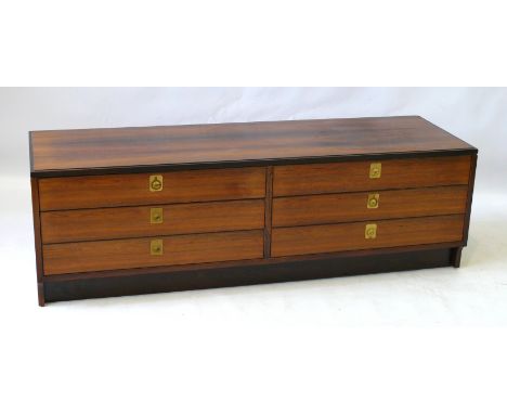 A contemporary rosewood military style sideboardCirca 1980's, possibly Heritage, of rectangular form, having six drawers, hei