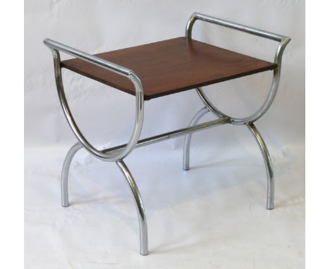 An Art Deco chrome and teak occasional tableRaised on U shaped stretchers, in the manner of Ambrose Heal, height 56cm, width 