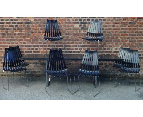 Hans Brattud for Hove Mobler black finished and chrome dinning suiteCirca 1970, comprising rectangular table, raised on block