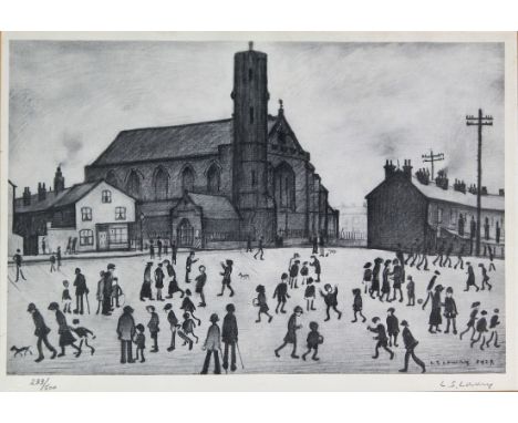 Laurence Stephen Lowry RA (British, 1887-1976)- 'St. Mary's, Beswick'Pencil signed limited edition monochrome print, numbered
