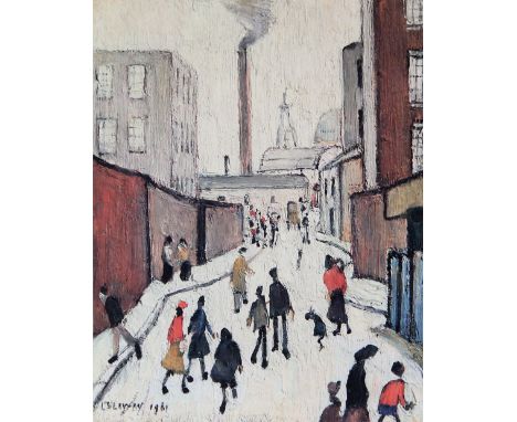 Laurence Stephen Lowry RA (British, 1887-1976)- 'Street Scene'Pencil signed limited edition colour print, from an edition of 