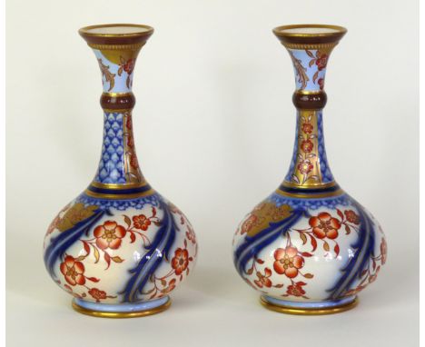 A pair of James Macintyre & Co vases of baluster form with flared necksDecorated in the 'Aurelian' pattern, printed factory m