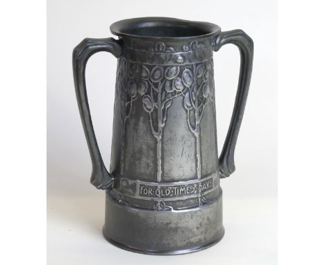 An Arts & Crafts English Tudric Pewter twin handled vaseDesigned by Archibald Knox and produced for Liberty & Co, relief deco