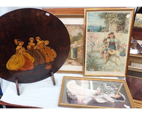 A 'PEARS' PRINT; 'BUTTERFLIES' 1910, another (title cut and stuck to back) another print, a needlework picture, and a 1920s c