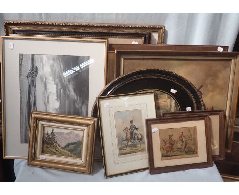 F. I. ALDRIDGE: SAILING SHIPS MOORED, WATERCOLOUR (faded, some discolouring), a Continental mountain scene oil sketch, a fema