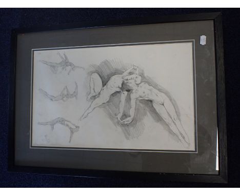 ANTHONY TEWFIK, PENCIL SKETCH, FIGURES framed and glzed, 59 x 43cms