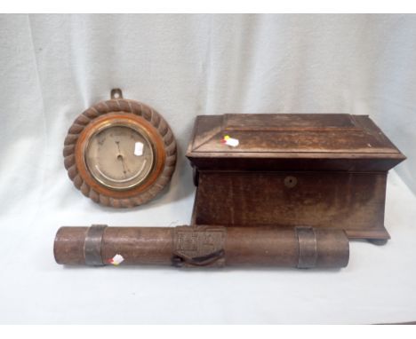 A CARVED OAK CASE, WITH ARMORIAL 'DERRY 1688' and Prince of Wales' feathers, white metal mounts, velvet lined 46.5 cm long (s