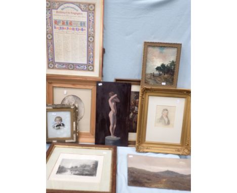 DRAWING OF RUINS OF CRUCIS ABBEY pencil sketch 19th century, with a collection of paintings, drawings and prints (13)