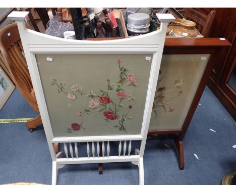 AN ARTS AND CRAFTS FIRESCREEN probably by Shapland and Petter, the white painted surround with an embroidered central panel, 