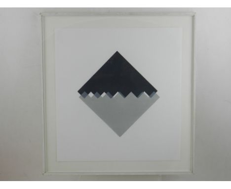 20th century school, abstract image in grey and black, bears indistinct signature to verso 'Peter Lowe', lithograph on paper,