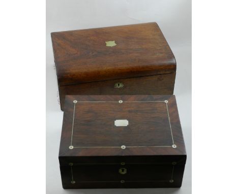 A Victorian roasewood and mother-of-pearl inlaid box, W. 28cm, together with another rosewood box, (2)
