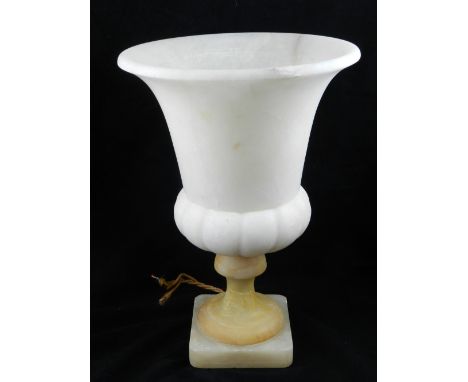 A early 20th century alabaster table lamp, H. 35cm