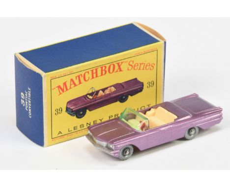 Matchbox Regular Wheels 39b Pontiac Bonneville Convertible - Stannard Code 1 - metallic purple body, pale green windscreen, c