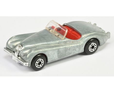 Matchbox Superfast MB22 Jaguar XK120 TRial Model - bare metal body, red interior, clear windscreen, 5 arch wheels, bare metal
