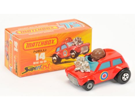 Matchbox Superfast 14b Mini Ha-Ha - Rare Dark Pink Driver, brown helmet, blue windows, bare metal base - Excellent Plus (Some