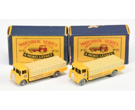 Matchbox Regular Wheels 51a Albion Chieftain Cement Truck pair (1) yellow body with silver trim, light tan load - "Blue Circl