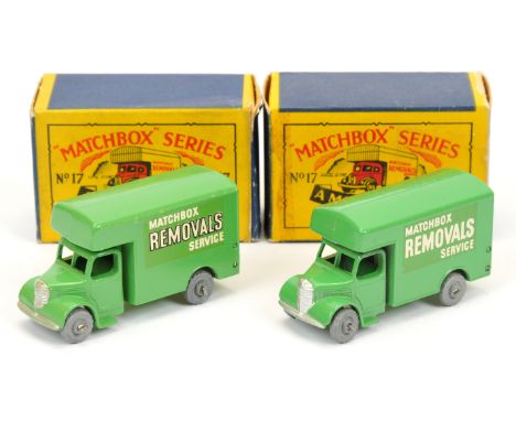 Matchbox Regular Wheels 17a Bedford Removals Van pair (1) - Stannard Code 8 - light green type D body with silver trim &amp; 