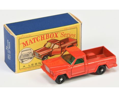 Matchbox Regular Wheels 71b Jeep Gladiator Pick-up Truck - Stannard Code 1 - green interior, gloss black base without patent 