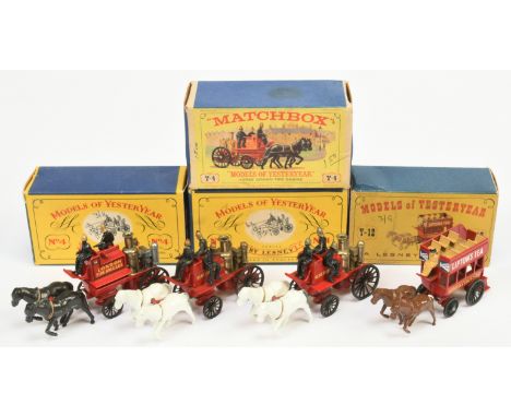 Matchbox Models of Yesteryear Y4 Shand Mason Horse Drawn Fire Engine (1)2x White Horses w/ Kent Fire Brigade decal and Type A