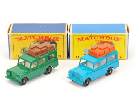 Matchbox Regular Wheels pair of 12c Land Rover Safari - (1) Green body, white interior without transmission tunnel cast, brow