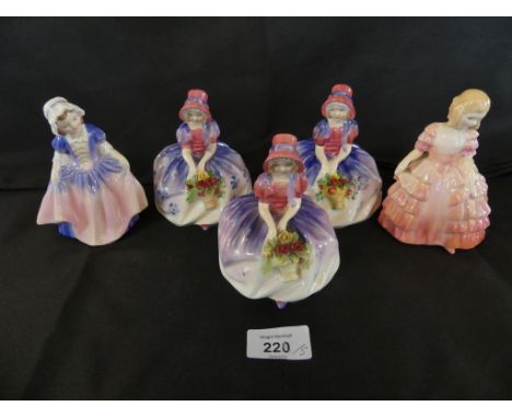 A mixed lot Royal Doulton figures comprising 'Rose', 'Dinky Do' and three examples of 'Monica' (5) 