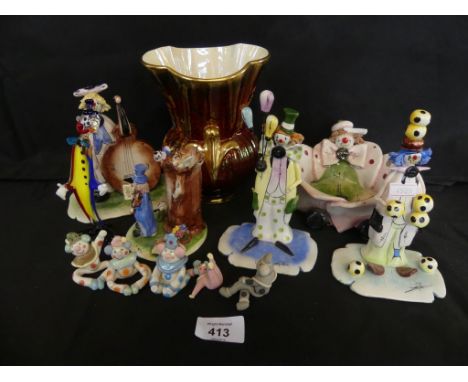 A mixed lot comprising a Crown Devon lustre finish vase, together with a collection of various Zampiva Italian clowns 