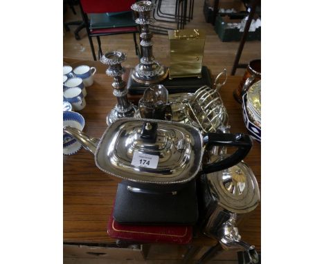 A mixed lot of various silver-plated wares to include tea set, various cased cutlery's, pair candlesticks, plus serving dish 