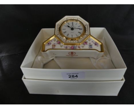 A Royal Crown Derby Royal Antoinette bedside clock, complete with original box 