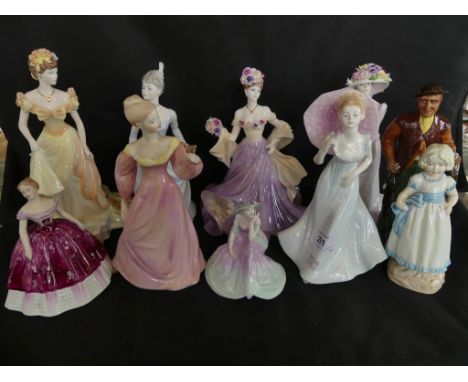 A collection of nine various Coalport models to include 'The Poacher' plus various ladies and a Royal Worcester figure 'Monda