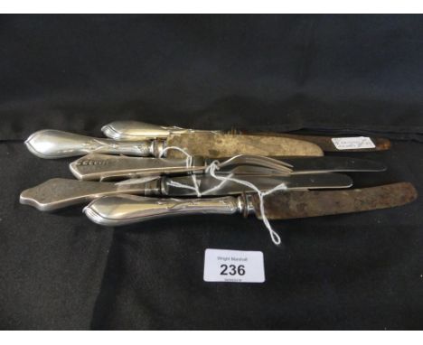 A selection of Danish silver flatware, to include five silver handled knives and a fish fork 