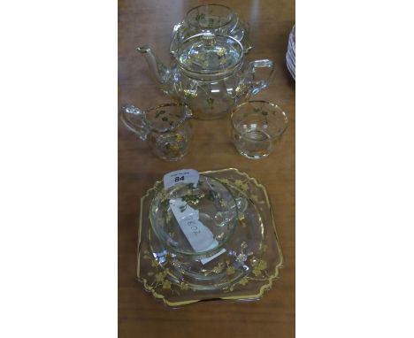 An unusual glass and floral gilt decorated tea service, together with two accompanying triosADDITIONAL INFO/CONDITION REPORTL
