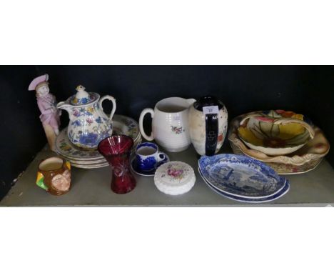 A mixed lot of assorted ceramics and glass to include Masons Regency table wares, Japanese vase, Spode oval dishes, ruby glas