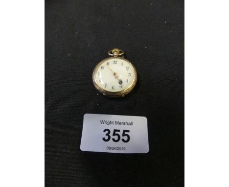 A Swiss 14ct gold ladies open face pocket watch, the circular white enamel dial with Arabic hour markers, within a 14ct gold 