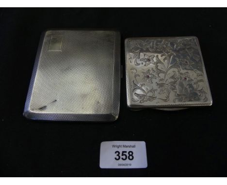 A silver cigarette case, of rectangular form with engine turned decoration and silver gilt interior, together with a white me