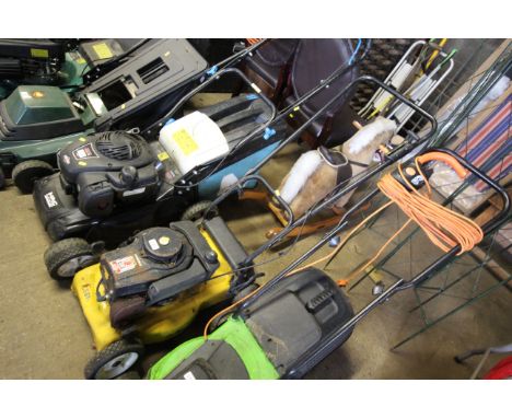 A rotary petrol lawn mower lacking glass collection box