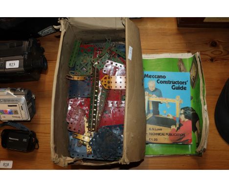 A box of vintage Meccano, constructors guide etc