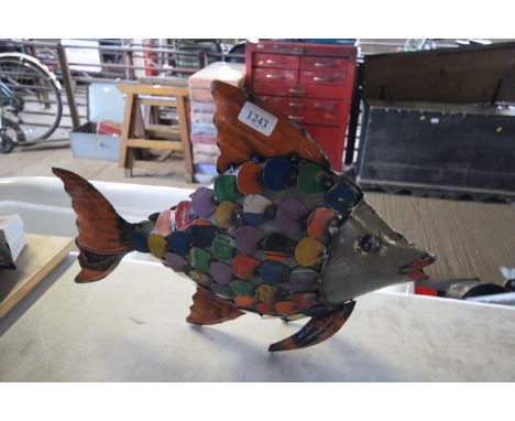 A recycled tin model of a fish approx, 20" wide (88)