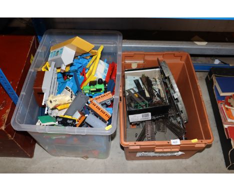 Two boxes of model railway items and toy railway items