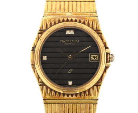 FAVRE-LEUBA - a mid-size gold plated stainless steel quartz bracelet watch, ref. 3949.51, black dial with sweep centre second