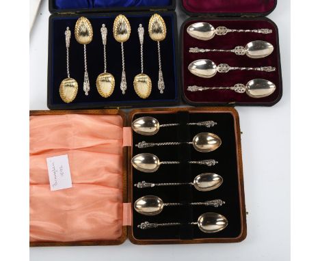 3 cased sets of silver Apostle teaspoons, including London 1875, Birmingham 1892 and 1910No damage or repairs, only light sur