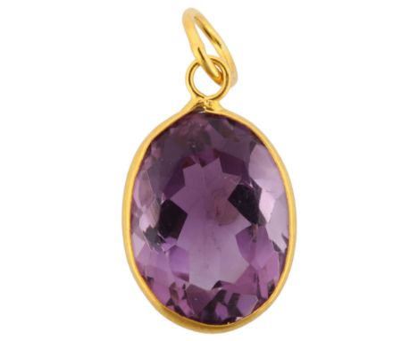 A modern handmade 14ct gold amethyst pendant, height excluding bale 13.8mm, 0.8gNo damage or repairs, no chips or cracks, set