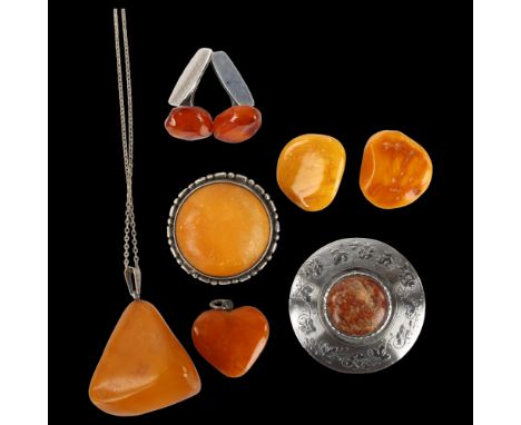 Various silver and Baltic amber jewellery, including earrings cufflinks, pendants etc, 35.2g totalLot sold as seen unless spe