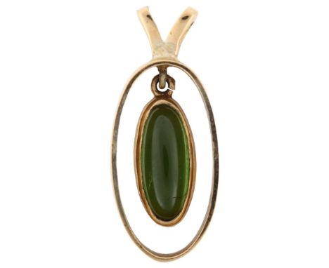 A 9ct gold green tourmaline openwork pendant, set with long oval cabochon tourmaline, maker's marks CJW, hallmarks London 197