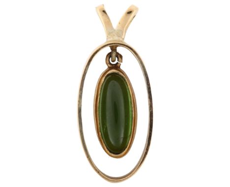 A 9ct gold green tourmaline openwork pendant, set with long oval cabochon tourmaline, maker's marks CJW, hallmarks London 197