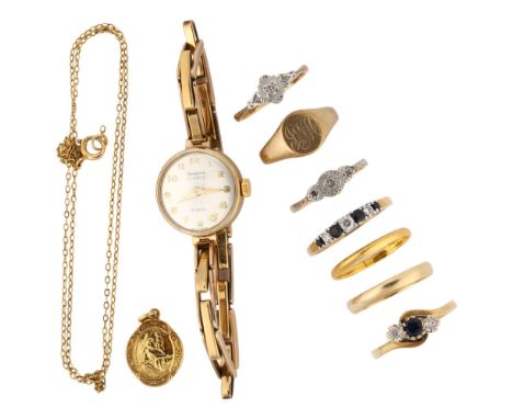 Various gold jewellery, comprising 22ct (1.4g), 18ct (1.9g), and 9ct (25.6g gross)Lot sold as seen unless specific item(s) re