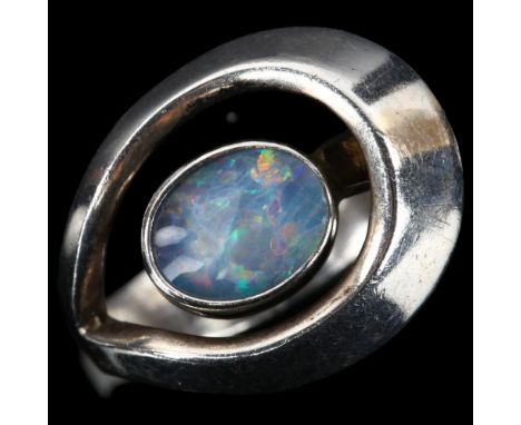 NIELS ERIK FROM - a Danish modernist sterling silver opal triplet dress ring, 16.5mm, size K, 6.7gNo damage or repairs, light